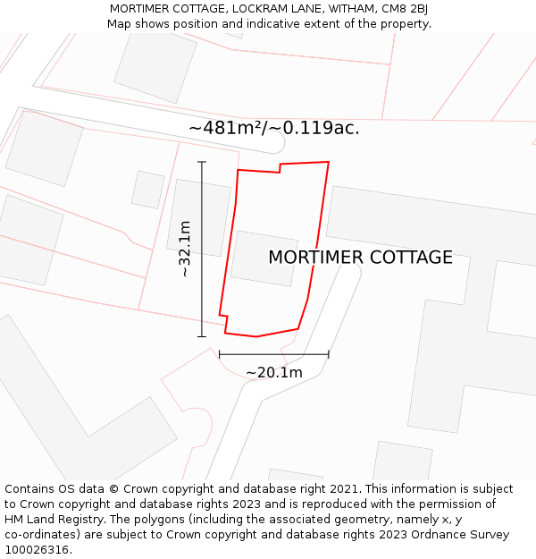 MORTIMER COTTAGE, LOCKRAM LANE, WITHAM, CM8 2BJ: Plot and title map