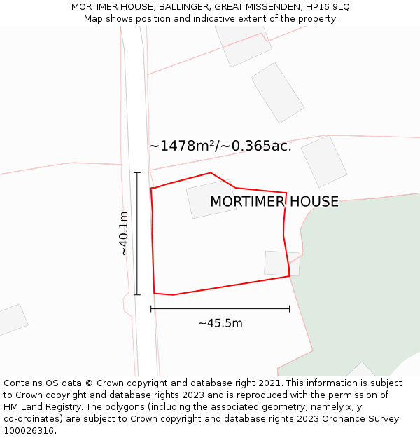 MORTIMER HOUSE, BALLINGER, GREAT MISSENDEN, HP16 9LQ: Plot and title map