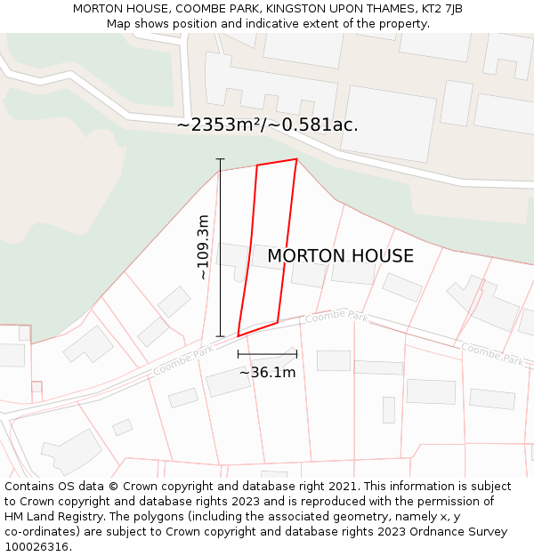 MORTON HOUSE, COOMBE PARK, KINGSTON UPON THAMES, KT2 7JB: Plot and title map
