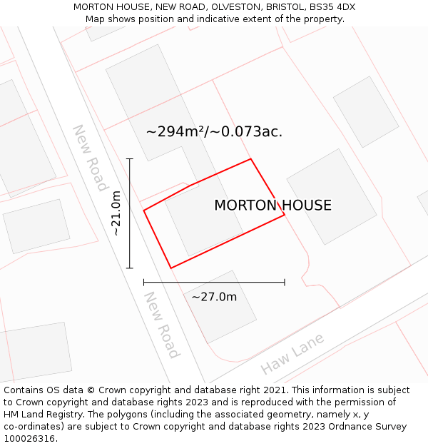MORTON HOUSE, NEW ROAD, OLVESTON, BRISTOL, BS35 4DX: Plot and title map