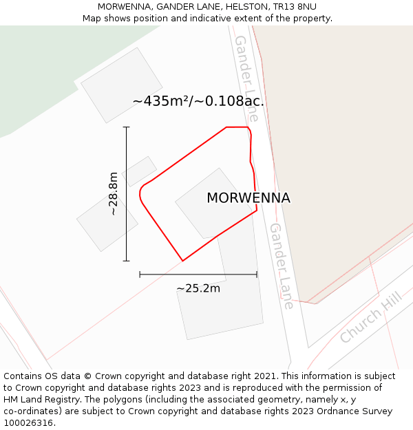 MORWENNA, GANDER LANE, HELSTON, TR13 8NU: Plot and title map