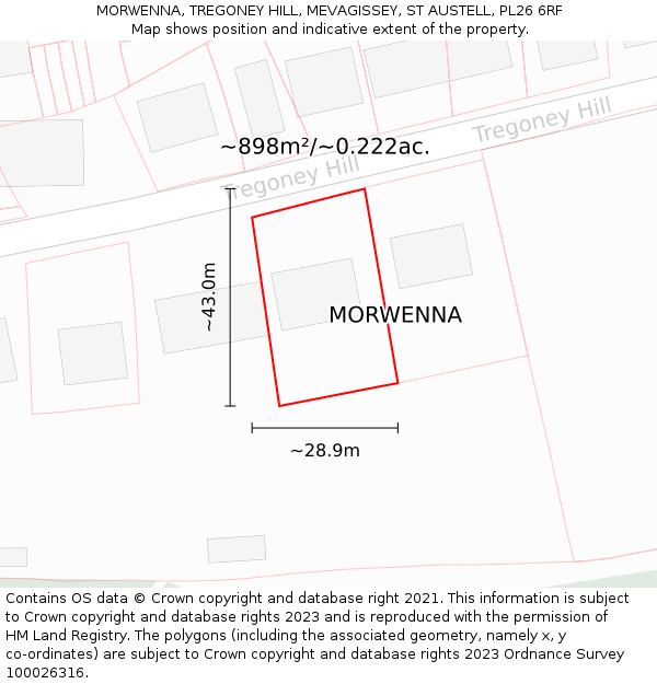 MORWENNA, TREGONEY HILL, MEVAGISSEY, ST AUSTELL, PL26 6RF: Plot and title map