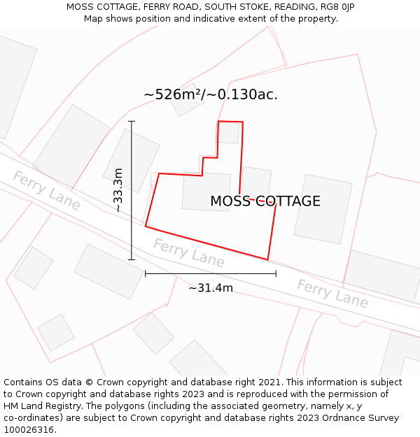 MOSS COTTAGE, FERRY ROAD, SOUTH STOKE, READING, RG8 0JP: Plot and title map