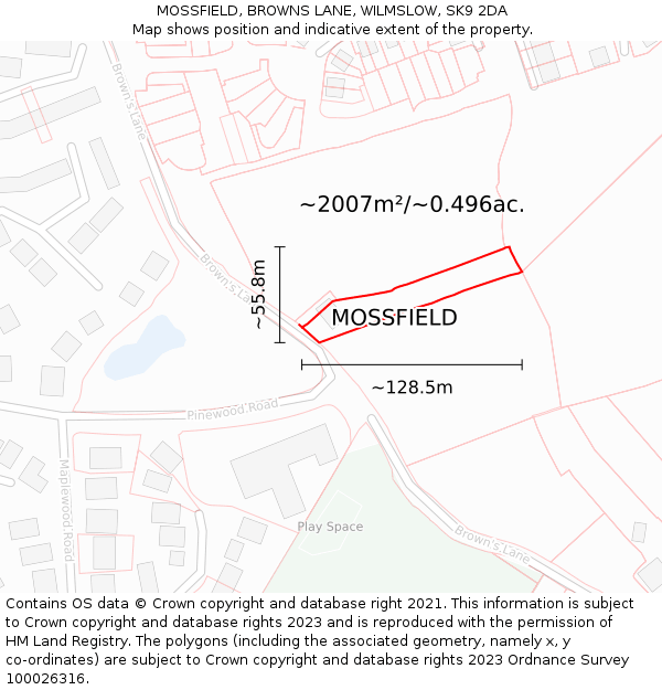 MOSSFIELD, BROWNS LANE, WILMSLOW, SK9 2DA: Plot and title map