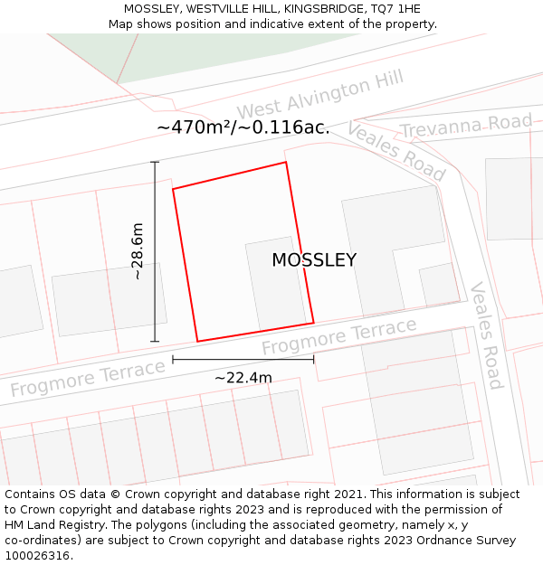 MOSSLEY, WESTVILLE HILL, KINGSBRIDGE, TQ7 1HE: Plot and title map