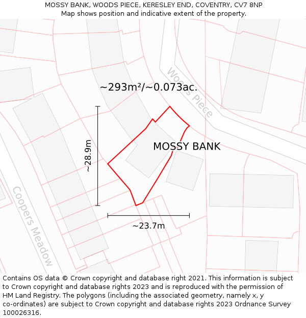 MOSSY BANK, WOODS PIECE, KERESLEY END, COVENTRY, CV7 8NP: Plot and title map