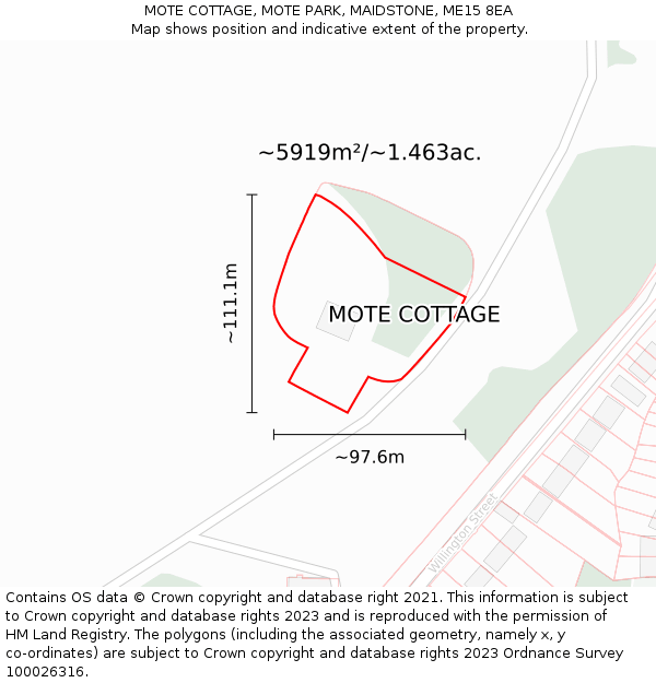 MOTE COTTAGE, MOTE PARK, MAIDSTONE, ME15 8EA: Plot and title map