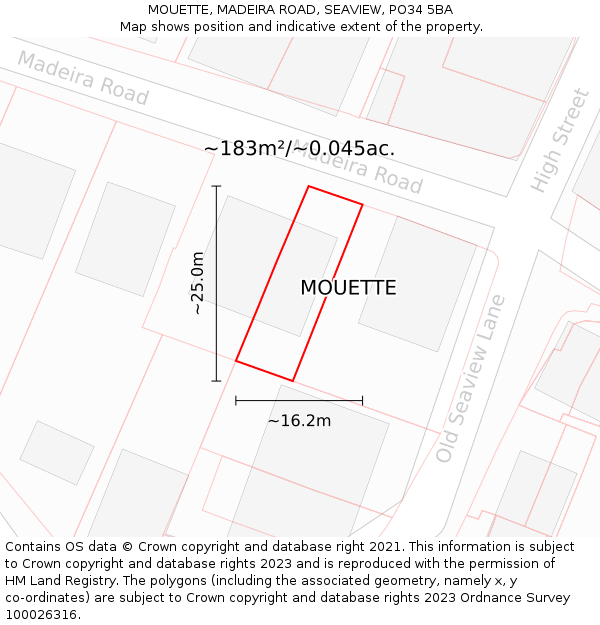 MOUETTE, MADEIRA ROAD, SEAVIEW, PO34 5BA: Plot and title map