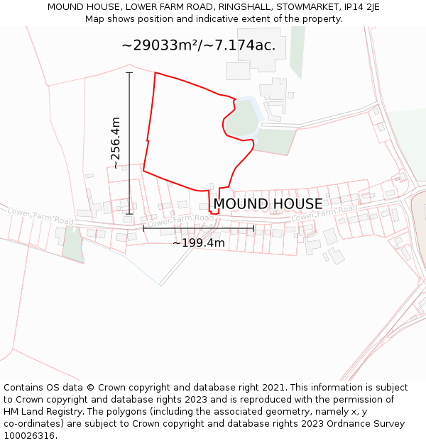 MOUND HOUSE, LOWER FARM ROAD, RINGSHALL, STOWMARKET, IP14 2JE: Plot and title map