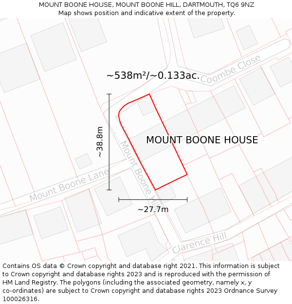 MOUNT BOONE HOUSE, MOUNT BOONE HILL, DARTMOUTH, TQ6 9NZ: Plot and title map