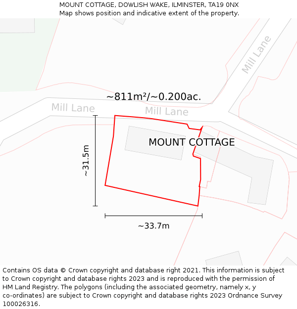 MOUNT COTTAGE, DOWLISH WAKE, ILMINSTER, TA19 0NX: Plot and title map