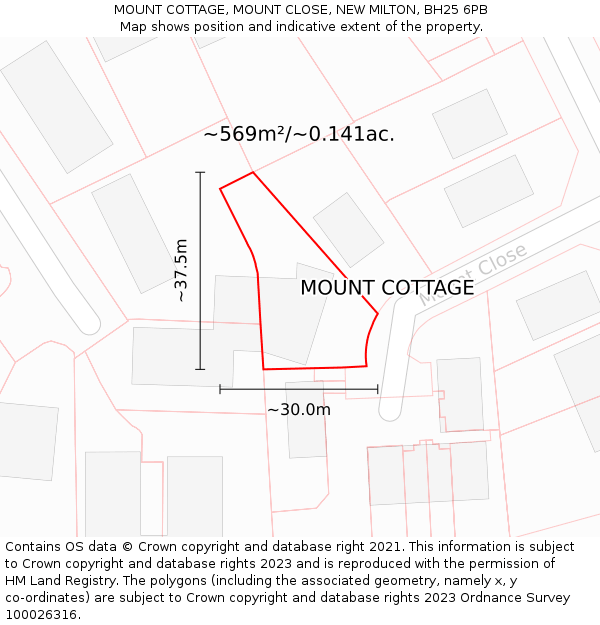 MOUNT COTTAGE, MOUNT CLOSE, NEW MILTON, BH25 6PB: Plot and title map