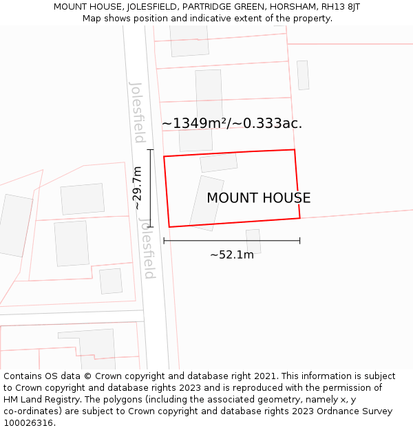 MOUNT HOUSE, JOLESFIELD, PARTRIDGE GREEN, HORSHAM, RH13 8JT: Plot and title map