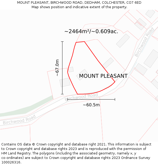 MOUNT PLEASANT, BIRCHWOOD ROAD, DEDHAM, COLCHESTER, CO7 6ED: Plot and title map