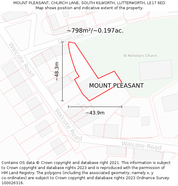 MOUNT PLEASANT, CHURCH LANE, SOUTH KILWORTH, LUTTERWORTH, LE17 6ED: Plot and title map