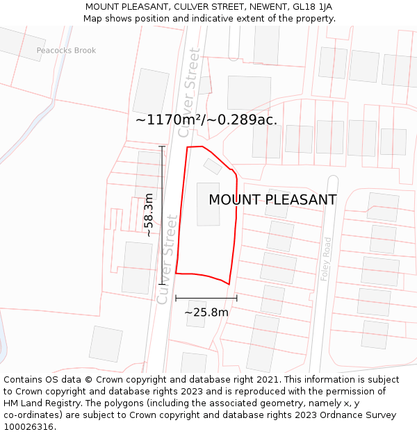 MOUNT PLEASANT, CULVER STREET, NEWENT, GL18 1JA: Plot and title map