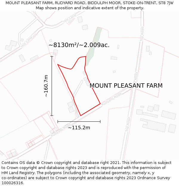 MOUNT PLEASANT FARM, RUDYARD ROAD, BIDDULPH MOOR, STOKE-ON-TRENT, ST8 7JW: Plot and title map