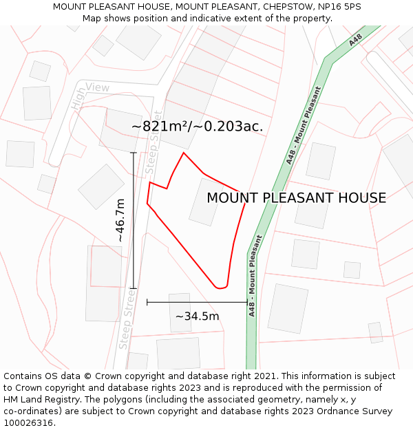 MOUNT PLEASANT HOUSE, MOUNT PLEASANT, CHEPSTOW, NP16 5PS: Plot and title map