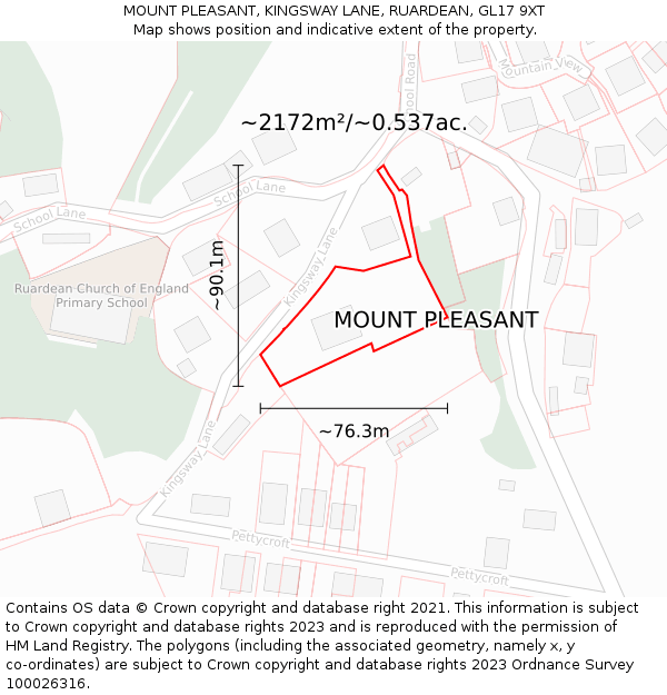MOUNT PLEASANT, KINGSWAY LANE, RUARDEAN, GL17 9XT: Plot and title map