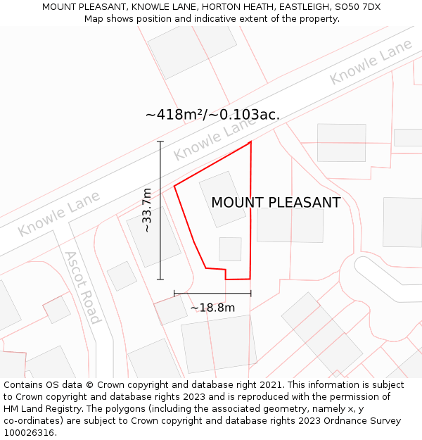 MOUNT PLEASANT, KNOWLE LANE, HORTON HEATH, EASTLEIGH, SO50 7DX: Plot and title map