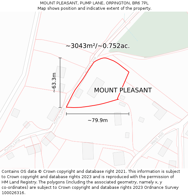 MOUNT PLEASANT, PUMP LANE, ORPINGTON, BR6 7PL: Plot and title map