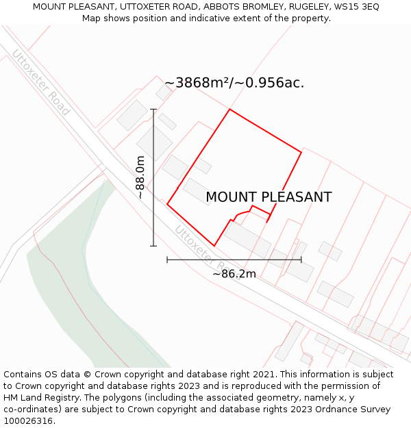 MOUNT PLEASANT, UTTOXETER ROAD, ABBOTS BROMLEY, RUGELEY, WS15 3EQ: Plot and title map