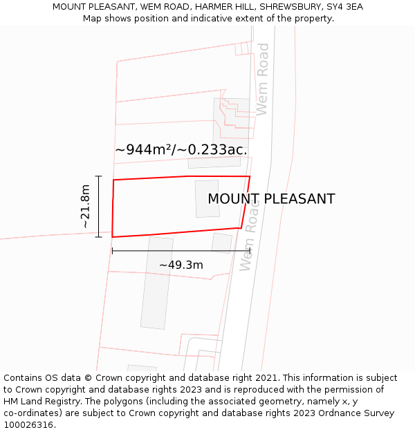 MOUNT PLEASANT, WEM ROAD, HARMER HILL, SHREWSBURY, SY4 3EA: Plot and title map