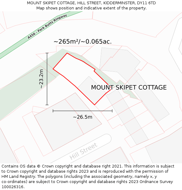 MOUNT SKIPET COTTAGE, HILL STREET, KIDDERMINSTER, DY11 6TD: Plot and title map