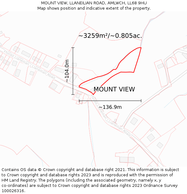 MOUNT VIEW, LLANEILIAN ROAD, AMLWCH, LL68 9HU: Plot and title map