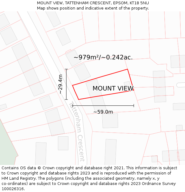 MOUNT VIEW, TATTENHAM CRESCENT, EPSOM, KT18 5NU: Plot and title map