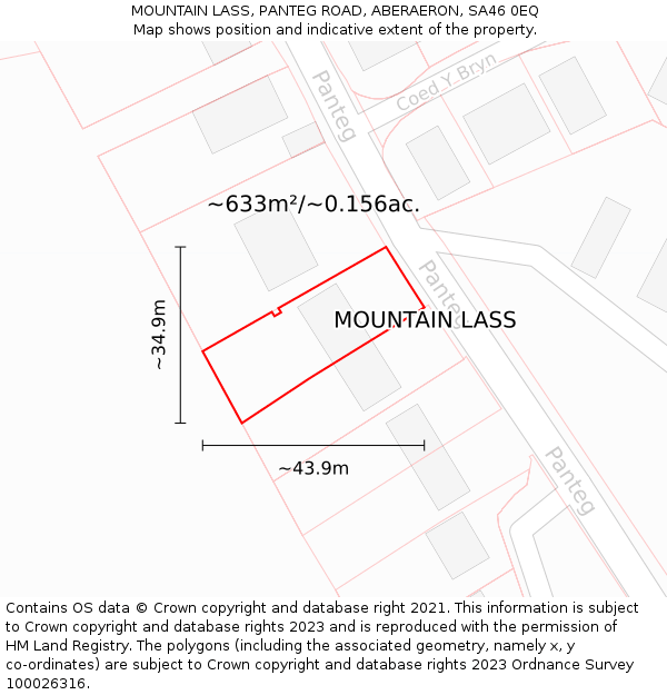 MOUNTAIN LASS, PANTEG ROAD, ABERAERON, SA46 0EQ: Plot and title map