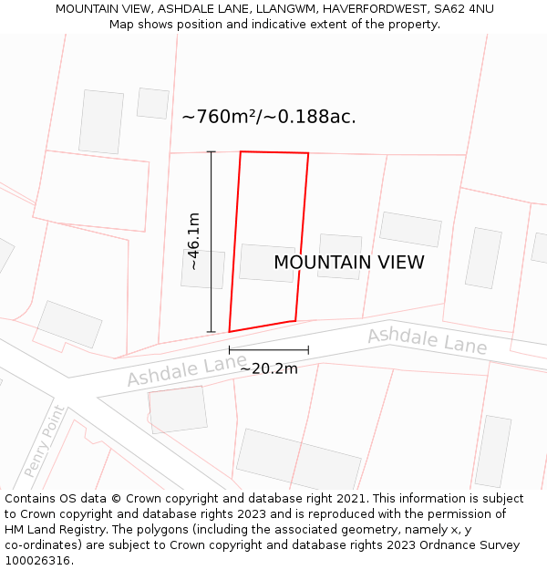 MOUNTAIN VIEW, ASHDALE LANE, LLANGWM, HAVERFORDWEST, SA62 4NU: Plot and title map