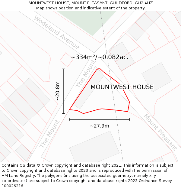 MOUNTWEST HOUSE, MOUNT PLEASANT, GUILDFORD, GU2 4HZ: Plot and title map