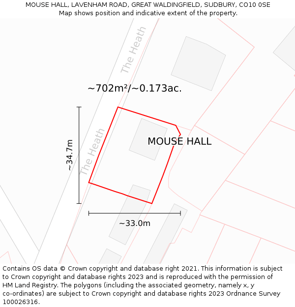 MOUSE HALL, LAVENHAM ROAD, GREAT WALDINGFIELD, SUDBURY, CO10 0SE: Plot and title map