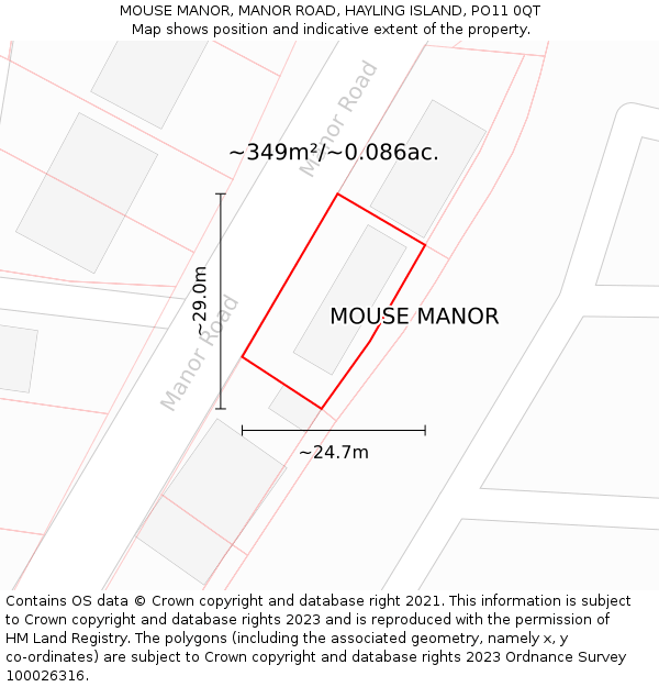 MOUSE MANOR, MANOR ROAD, HAYLING ISLAND, PO11 0QT: Plot and title map