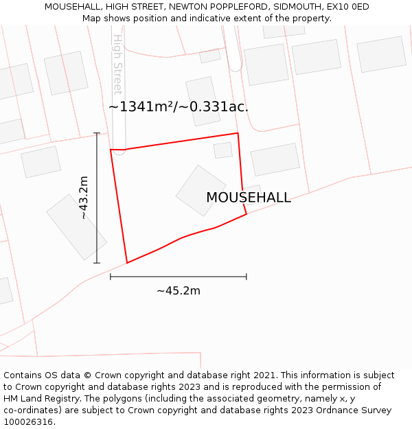 MOUSEHALL, HIGH STREET, NEWTON POPPLEFORD, SIDMOUTH, EX10 0ED: Plot and title map