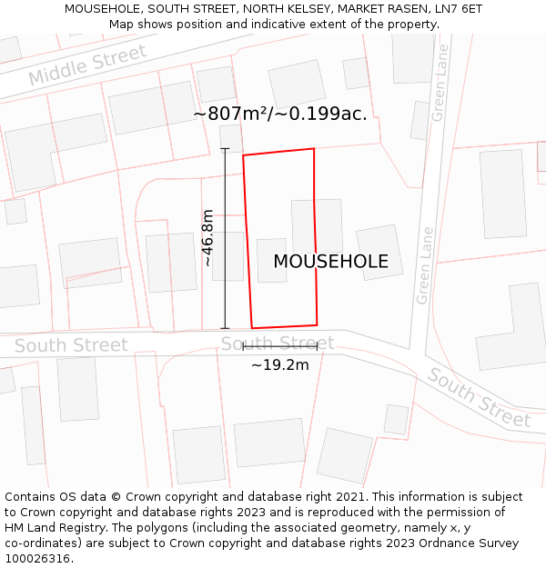 MOUSEHOLE, SOUTH STREET, NORTH KELSEY, MARKET RASEN, LN7 6ET: Plot and title map