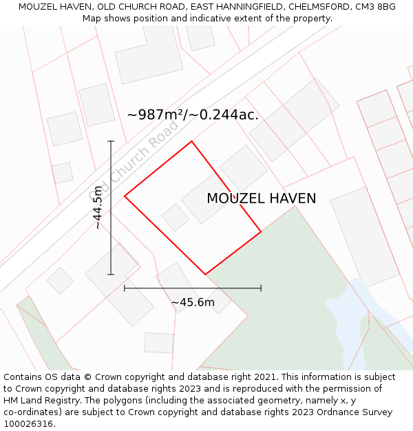 MOUZEL HAVEN, OLD CHURCH ROAD, EAST HANNINGFIELD, CHELMSFORD, CM3 8BG: Plot and title map