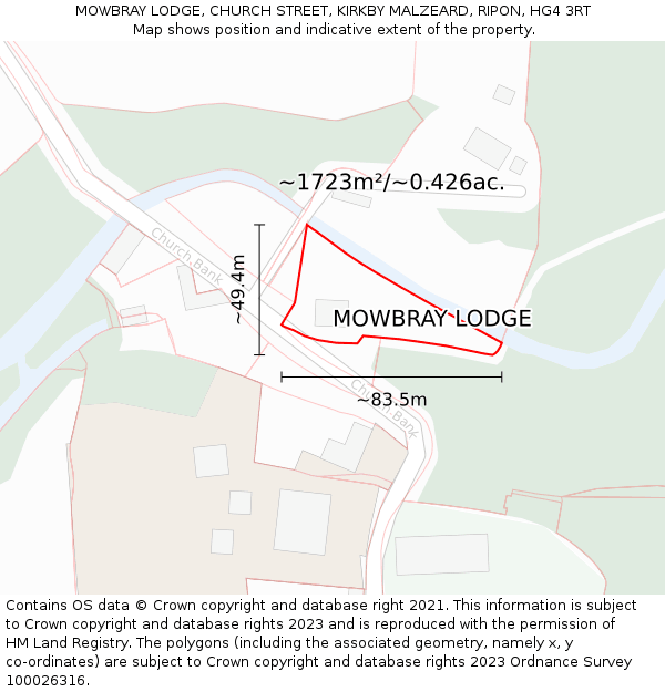 MOWBRAY LODGE, CHURCH STREET, KIRKBY MALZEARD, RIPON, HG4 3RT: Plot and title map