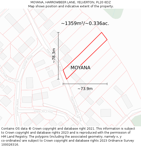 MOYANA, HARROWBEER LANE, YELVERTON, PL20 6DZ: Plot and title map