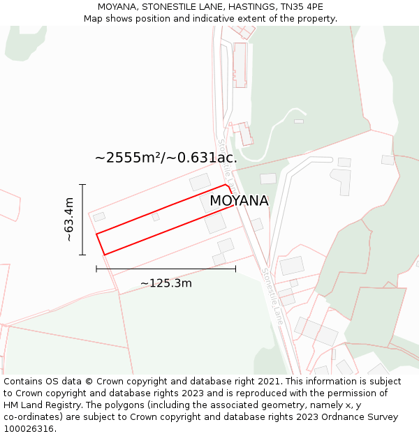 MOYANA, STONESTILE LANE, HASTINGS, TN35 4PE: Plot and title map