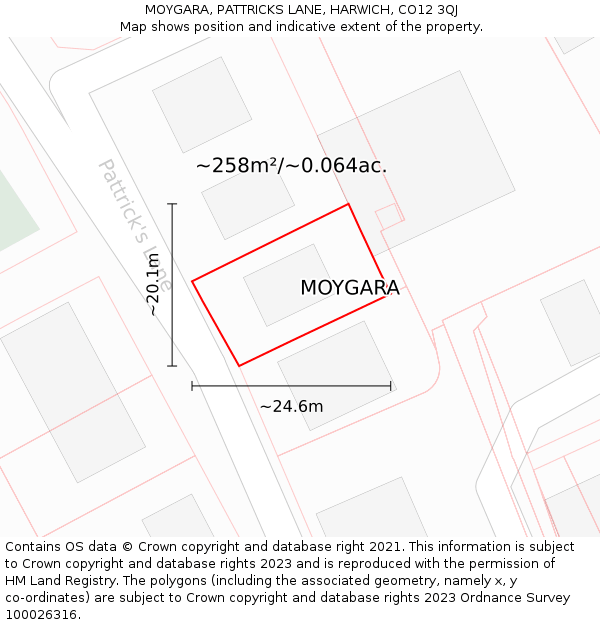 MOYGARA, PATTRICKS LANE, HARWICH, CO12 3QJ: Plot and title map