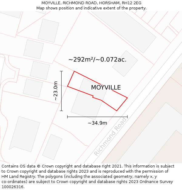 MOYVILLE, RICHMOND ROAD, HORSHAM, RH12 2EG: Plot and title map