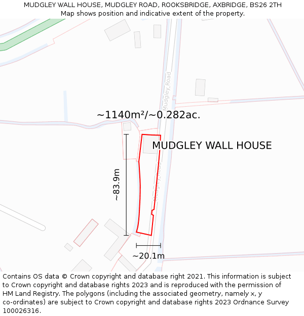 MUDGLEY WALL HOUSE, MUDGLEY ROAD, ROOKSBRIDGE, AXBRIDGE, BS26 2TH: Plot and title map