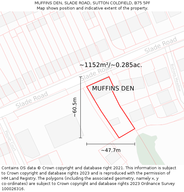 MUFFINS DEN, SLADE ROAD, SUTTON COLDFIELD, B75 5PF: Plot and title map