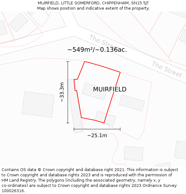 MUIRFIELD, LITTLE SOMERFORD, CHIPPENHAM, SN15 5JT: Plot and title map