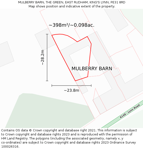 MULBERRY BARN, THE GREEN, EAST RUDHAM, KING'S LYNN, PE31 8RD: Plot and title map