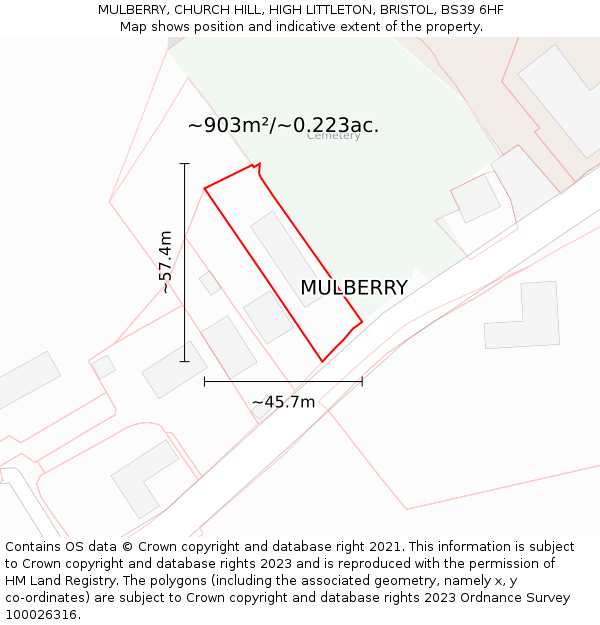 MULBERRY, CHURCH HILL, HIGH LITTLETON, BRISTOL, BS39 6HF: Plot and title map