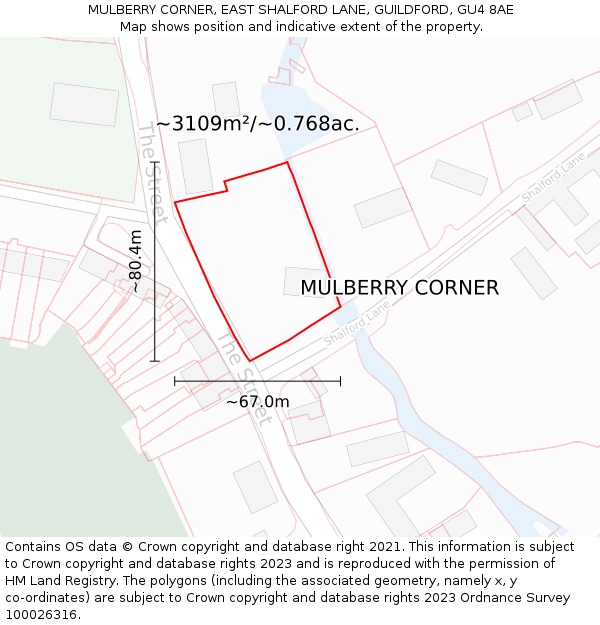 MULBERRY CORNER, EAST SHALFORD LANE, GUILDFORD, GU4 8AE: Plot and title map