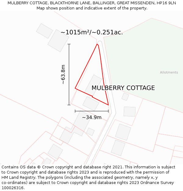 MULBERRY COTTAGE, BLACKTHORNE LANE, BALLINGER, GREAT MISSENDEN, HP16 9LN: Plot and title map